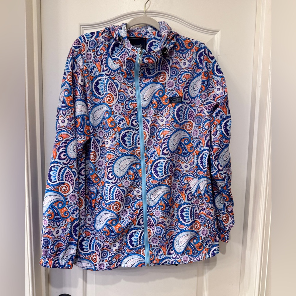 Simply Southern Colorful Paisley Windbreaker rain Jacket with hood NWT size XL